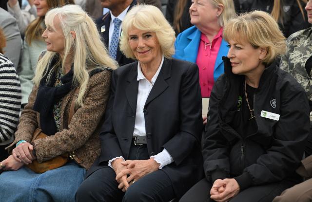 Britain's Queen Camilla smiles as she attends the Badminton Horse Trials in Badminton, central England on May 8, 2026. (Photo by Eddie Mulholland / POOL / AFP)