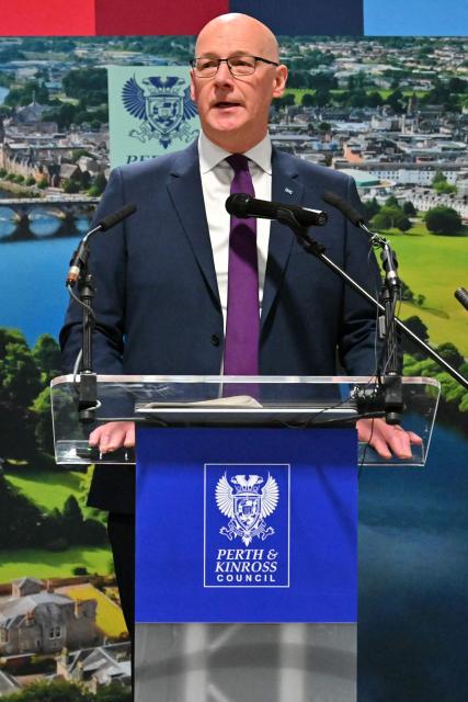 Scotland's First Minister and Scottish National Party (SNP) leader John Swinney speaks after winning his seat, at a vote-counting centre at the Dewars Centre in Perth, Perthshire, Scotland on May 8, 2026. (Photo by ANDY BUCHANAN / AFP)
