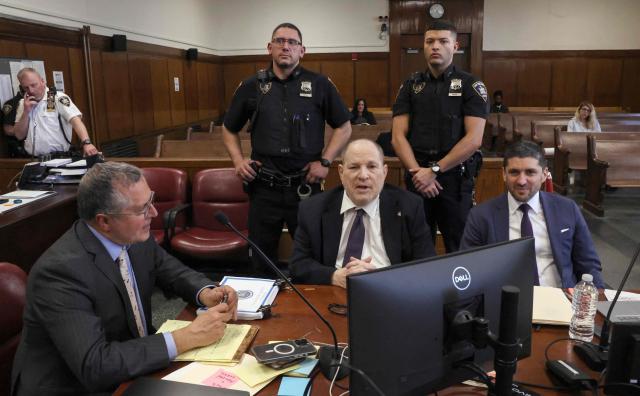 Former Hollywood film producer Harvey Weinstein appears in Manhattan Supreme Court during his retrial in New York City on May 8, 2026. The retrial of Weinstein on a rape charge on which a jury was previously deadlocked began on April 14, although he will remain imprisoned for other offenses regardless of the verdict. Weinstein is accused of the third-degree rape of Jessica Mann, who starred in the 2015 romantic comedy "This Isn't Funny." (Photo by TIMOTHY A. CLARY / POOL / AFP)