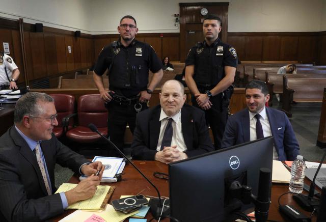 Former Hollywood film producer Harvey Weinstein appears in Manhattan Supreme Court during his retrial in New York City on May 8, 2026. The retrial of Weinstein on a rape charge on which a jury was previously deadlocked began on April 14, although he will remain imprisoned for other offenses regardless of the verdict. Weinstein is accused of the third-degree rape of Jessica Mann, who starred in the 2015 romantic comedy "This Isn't Funny." (Photo by TIMOTHY A. CLARY / POOL / AFP)