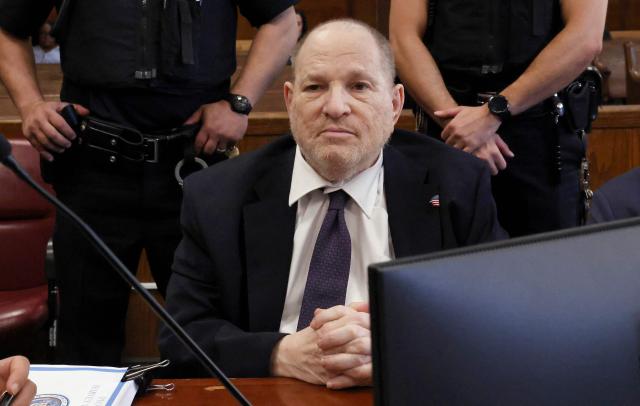Former Hollywood film producer Harvey Weinstein appears in Manhattan Supreme Court during his retrial in New York City on May 8, 2026. The retrial of Weinstein on a rape charge on which a jury was previously deadlocked began on April 14, although he will remain imprisoned for other offenses regardless of the verdict. Weinstein is accused of the third-degree rape of Jessica Mann, who starred in the 2015 romantic comedy "This Isn't Funny." (Photo by TIMOTHY A. CLARY / POOL / AFP)