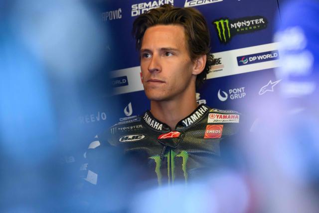 Monster Energy Yamaha MotoGP's French rider Fabio Quartararo looks on as he sits in the pits prior to the start of the first free practice session ahead of the French Moto GP Grand Prix of France at Le Mans, northwestern France, on May 8, 2026. (Photo by Loic VENANCE / AFP)