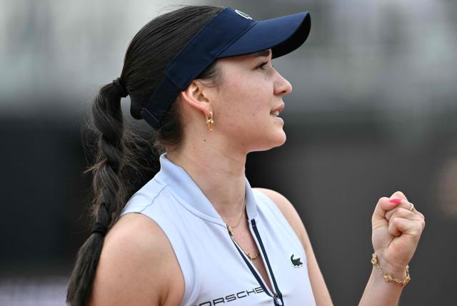 Germany's Eva Lys reacts after a point as she plays against Japan's Naomi Osaka during their women's singles match of the WTA Rome Open tennis tournament at the Foro Italico in Rome on May 8, 2026. (Photo by Tiziana FABI / AFP)