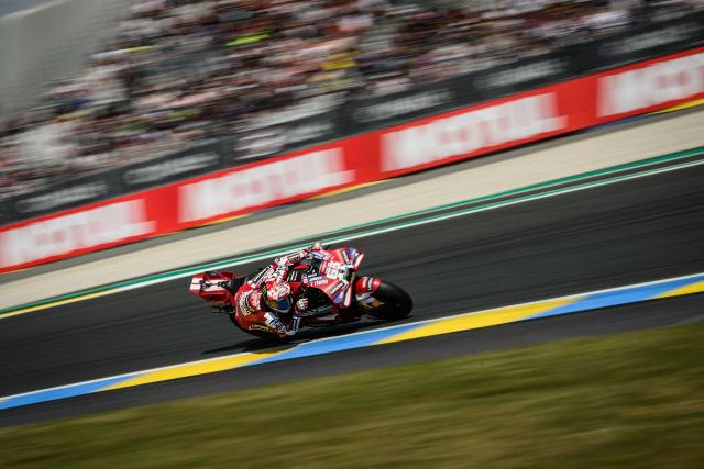 Ducati Lenovo Team's Italian rider Francesco Bagnaia corners during the first practice session ahead of the French Moto GP Grand Prix of France at Le Mans, northwestern France, on May 8, 2026. (Photo by Loic VENANCE / AFP)
