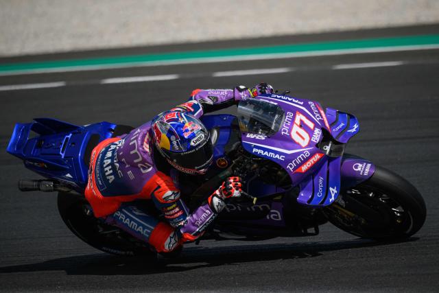 Prima Pramac Yamaha MotoGP's Turkish rider Toprak Razgatlioglu corners during the first practice session ahead of the French Moto GP Grand Prix of France at Le Mans, northwestern France, on May 8, 2026. (Photo by Loic VENANCE / AFP)