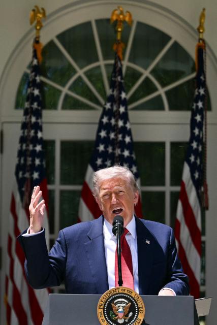 US President Donald Trump speaks during a Mother's Day luncheon in the Rose Garden of the White House in Washington, DC, on May 8, 2026. (Photo by Jim WATSON / AFP)