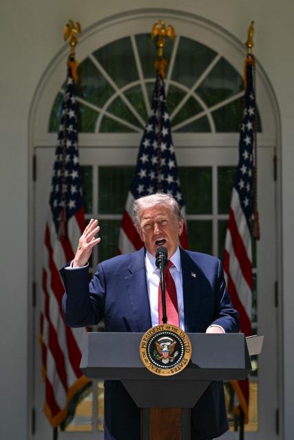 US President Donald Trump speaks during a Mother's Day luncheon in the Rose Garden of the White House in Washington, DC, on May 8, 2026. (Photo by Jim WATSON / AFP)