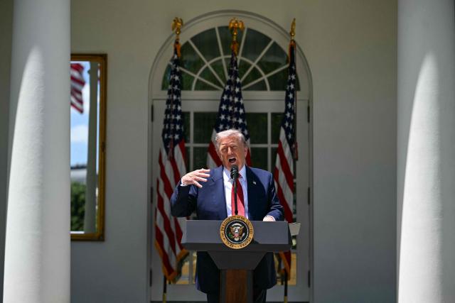 US President Donald Trump speaks during a Mother's Day luncheon in the Rose Garden of the White House in Washington, DC, on May 8, 2026. (Photo by Jim WATSON / AFP)