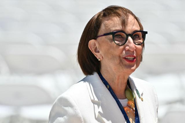 Secretary-General of UN Trade and Development (UNCTAD), Costa Rican economist Rebeca Grynspan, arrives for the inauguration ceremony of Costa Rica's president-elect Laura Fernandez at the National Stadium in San Jose on May 8, 2026. (Photo by MARTIN BERNETTI / AFP)