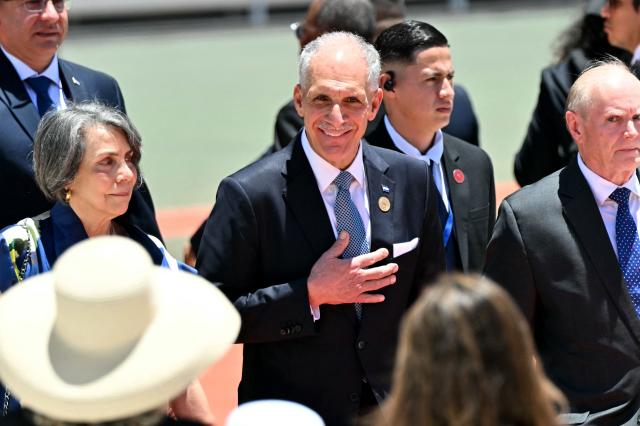 Honduras' President Nasry Asfura arrives for the inauguration ceremony of Costa Rica's president-elect Laura Fernandez, at the National Stadium in San Jose, on May 8, 2026. Costa Rican political scientist Laura Fernandez will be inaugurated as president on May 8, 2026, the latest right-winger to win power in Latin America on a promise to combat drug-related violence. (Photo by MARTIN BERNETTI / AFP)