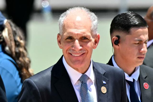 Honduras' President Nasry Asfura arrives for the inauguration ceremony of Costa Rica's president-elect Laura Fernandez, at the National Stadium in San Jose, on May 8, 2026. Costa Rican political scientist Laura Fernandez will be inaugurated as president on May 8, 2026, the latest right-winger to win power in Latin America on a promise to combat drug-related violence. (Photo by MARTIN BERNETTI / AFP)