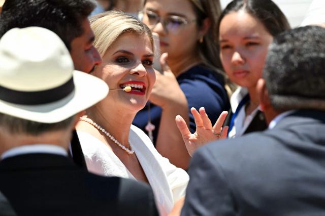 Costa Rica's new President Laura Fernandez arrives for her inauguration ceremony at the National Stadium in San Jose, on May 8, 2026. Costa Rican political scientist Laura Fernandez will be inaugurated as president, the latest right-winger to win power in Latin America on a promise to combat drug-related violence. (Photo by MARTIN BERNETTI / AFP)