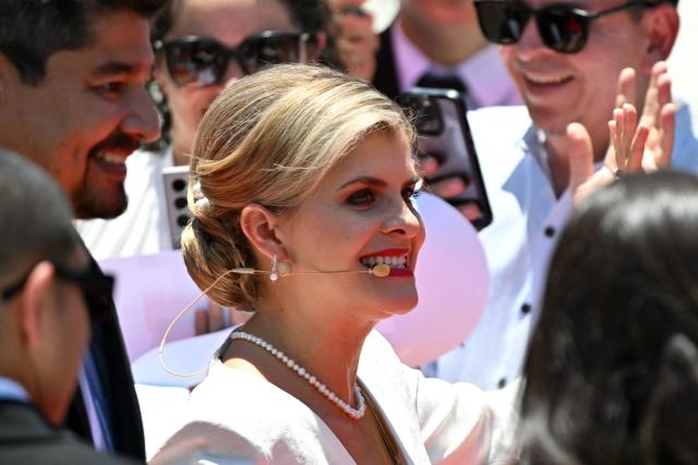 Costa Rica's new President Laura Fernandez arrives for her inauguration ceremony at the National Stadium in San Jose, on May 8, 2026. Costa Rican political scientist Laura Fernandez will be inaugurated as president, the latest right-winger to win power in Latin America on a promise to combat drug-related violence. (Photo by MARTIN BERNETTI / AFP)