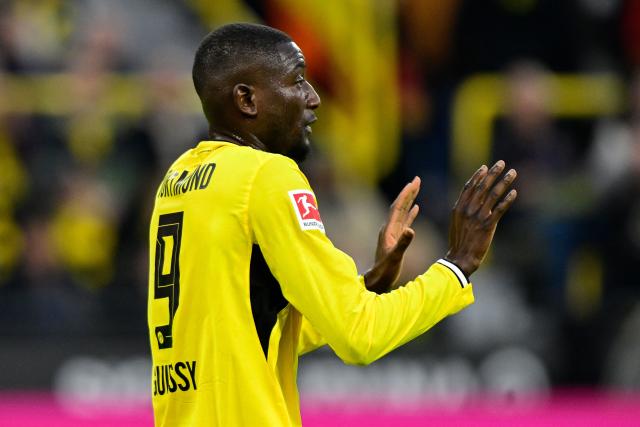 Dortmund's Guinean forward #09 Serhou Guirassy reacts during the German first division Bundesliga football match between BVB Borussia Dortmund and Eintracht Frankfurt in Dortmund, western Germany on May 8, 2026. (Photo by INA FASSBENDER / AFP) / DFL REGULATIONS PROHIBIT ANY USE OF PHOTOGRAPHS AS IMAGE SEQUENCES AND/OR QUASI-VIDEO