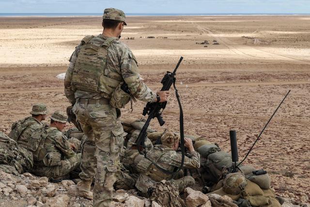 US soldiers take part in the "African Lion" joint military exercise between US and Moroccan forces in the Tan-Tan region in southwestern Morocco on May 8, 2026. (Photo by Abdel Majid BZIOUAT / AFP)