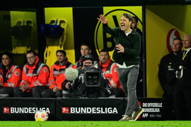 Dortmund's Croatian head coach Niko Kovac reacts from the sidelines during the German first division Bundesliga football match between BVB Borussia Dortmund and Eintracht Frankfurt in Dortmund, western Germany on May 8, 2026. (Photo by INA FASSBENDER / AFP) / DFL REGULATIONS PROHIBIT ANY USE OF PHOTOGRAPHS AS IMAGE SEQUENCES AND/OR QUASI-VIDEO
