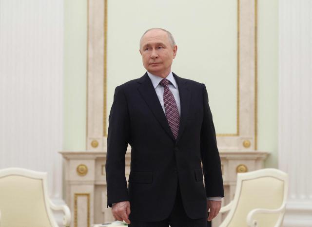 Russian President Vladimir Putin attends a meeting with Kazakh President at the Kremlin in Moscow on May 8, 2026. (Photo by Ramil Sitdikov / POOL / AFP)