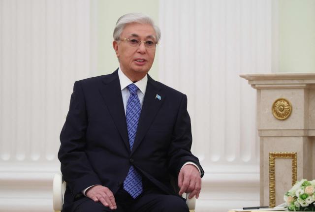 Kazakh President Kassym-Jomart Tokayev attends a meeting with Russian President at the Kremlin in Moscow on May 8, 2026. (Photo by Ramil Sitdikov / POOL / AFP)