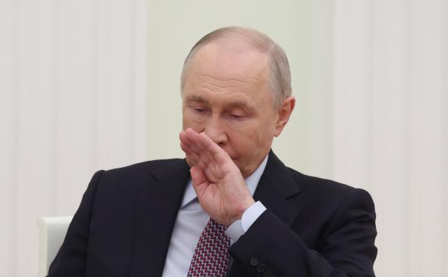 Russian President Vladimir Putin attends a meeting with Kazakh President at the Kremlin in Moscow on May 8, 2026. (Photo by Ramil Sitdikov / POOL / AFP)