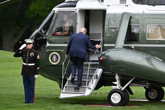 US President Donald Trump boards Marine One on the South Lawn of the White House in Washington, DC, on May 8, 2026. Trump is traveling to Sterling, Virginia, where he will participate in a LIV Golf dinner. (Photo by Mandel NGAN / AFP)