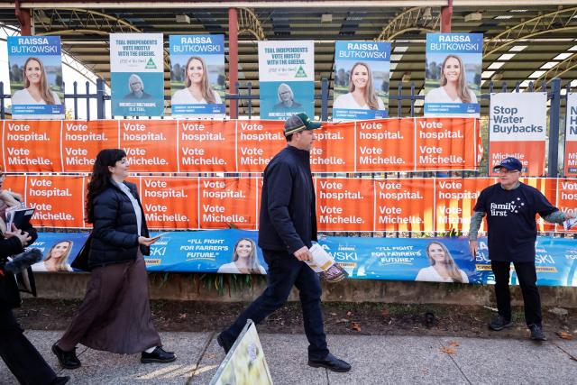 Matt Canavan, leader of the National Party of Australia, arrives at a polling station to vote in the Farrer By-Election in Albury, New South Wales on May 9, 2026. (Photo by Hilary WARDAUGH / AFP)