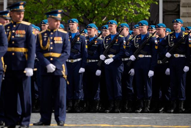 Russian servicemen stand in a formation before the Victory Day military parade at Red Square in central Moscow on May 9, 2026. Russia celebrates the 81st anniversary of the Soviet Union's victory over Nazi Germany in World War Two (WWII). (Photo by Pavel Bednyakov / POOL / AFP)