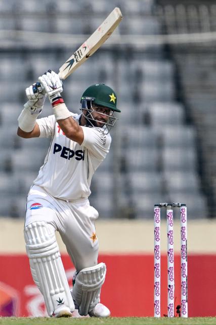 Pakistan's Imam-ul-Haq plays a shot during the second day of the first Test cricket match between Bangladesh and Pakistan at the Sher-e-Bangla National Stadium in Mirpur on May 9, 2026. (Photo by Munir UZ ZAMAN / AFP)