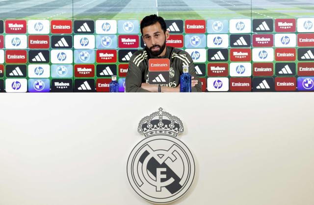 Real Madrid's coach Alvaro Arbeloa gives a press conference on the eve of the Spanish league football match between FC Barcelona and Real Madrid CF, at Real Madrid Sports City in Valdebebas, in the outskirts of Madrid, on May 9, 2026. (Photo by OSCAR DEL POZO / AFP)