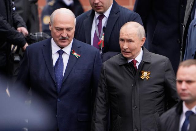 Russian President Vladimir Putin and Belarusian President Alexander Lukashenko attend the Victory Day military parade at Red Square in central Moscow on May 9, 2026. Russia celebrates the 81st anniversary of the Soviet Union's victory over Nazi Germany in World War Two (WWII). (Photo by Pavel Bednyakov / POOL / AFP)