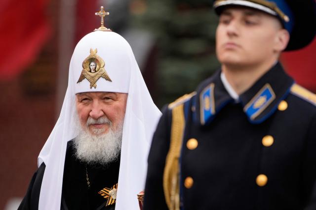 Russian Orthodox Patriarch Kirill attends the Victory Day military parade at Red Square in central Moscow on May 9, 2026. Russia celebrates the 81st anniversary of the Soviet Union's victory over Nazi Germany in World War Two (WWII). (Photo by Pavel Bednyakov / POOL / AFP)