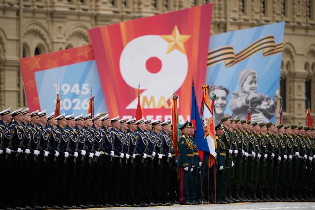 Russian servicemen attend the Victory Day military parade at Red Square in central Moscow on May 9, 2026. Russia celebrates the 81st anniversary of the Soviet Union's victory over Nazi Germany in World War Two (WWII). (Photo by Pavel Bednyakov / POOL / AFP)