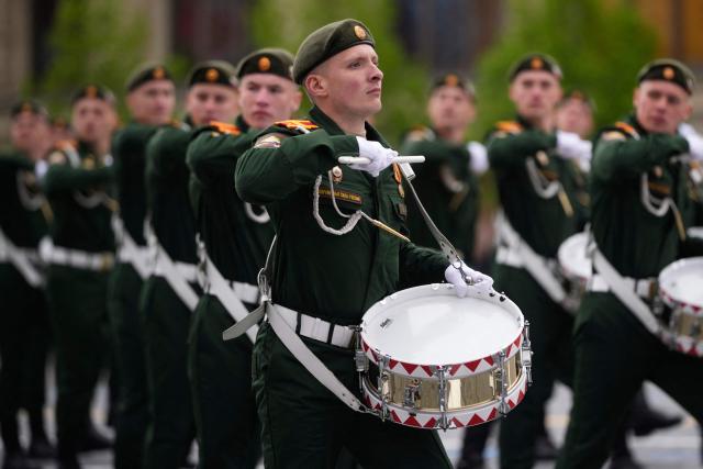 Russian servicemen march during the Victory Day military parade at Red Square in central Moscow on May 9, 2026. Russia celebrates the 81st anniversary of the Soviet Union's victory over Nazi Germany in World War Two (WWII). (Photo by Pavel Bednyakov / POOL / AFP)
