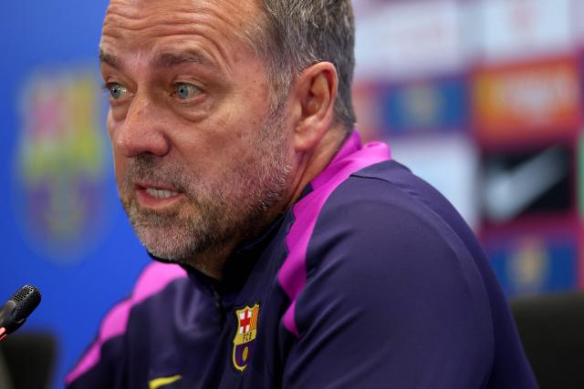 Barcelona's German coach Hans-Dieter Flick gives a press conference on the eve of the Spanish league football match between FC Barcelona and Real Madrid CF at Camp Nou Stadium in Barcelona on May 9, 2026. (Photo by Lluis GENE / AFP)