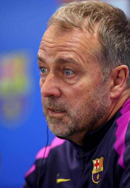Barcelona's German coach Hans-Dieter Flick gives a press conference on the eve of the Spanish league football match between FC Barcelona and Real Madrid CF at Camp Nou Stadium in Barcelona on May 9, 2026. (Photo by Lluis GENE / AFP)