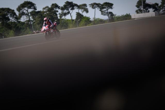 Ducati Lenovo Team's Italian rider Francesco Bagnaia competes during the qualifying session of the Moto GP Grand Prix of France at Le Mans, northwestern France, on May 9, 2026. The Ducati Lenovo Team Italian rider qualified in Pole Position. (Photo by Loic VENANCE / AFP)