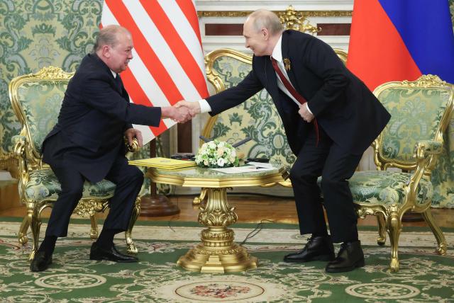 Russia's President Vladimir Putin and Malaysia's King Sultan Ibrahim hold a meeting at the Kremlin in Moscow on May 9, 2026. (Photo by MAXIM SHIPENKOV / POOL / AFP)