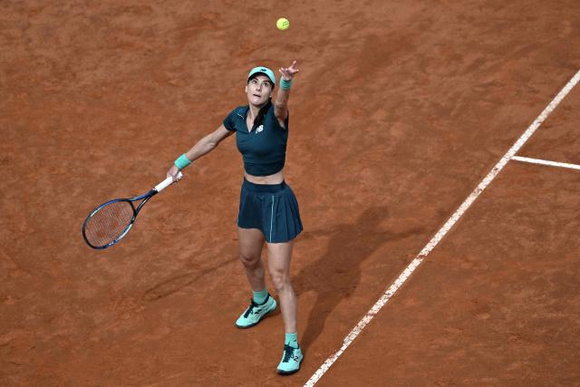 Romania's Sorana Cirstea serves to Belarus' Aryna Sabalenka during the WTA Rome Open tennis tournament at Foro Italico in Rome on May 9, 2026. (Photo by Tiziana FABI / AFP)