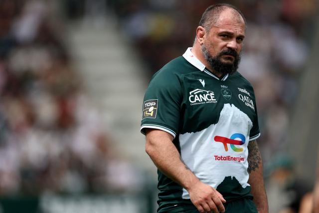 Pau's Georgian prop Lekso Kaulashvili looks on during the French Top14 rugby union match between Section Paloise (Pau) and Castres at the Hameau Stadium in Pau, south-western France, on May 9, 2026. (Photo by ROMAIN PERROCHEAU / AFP)