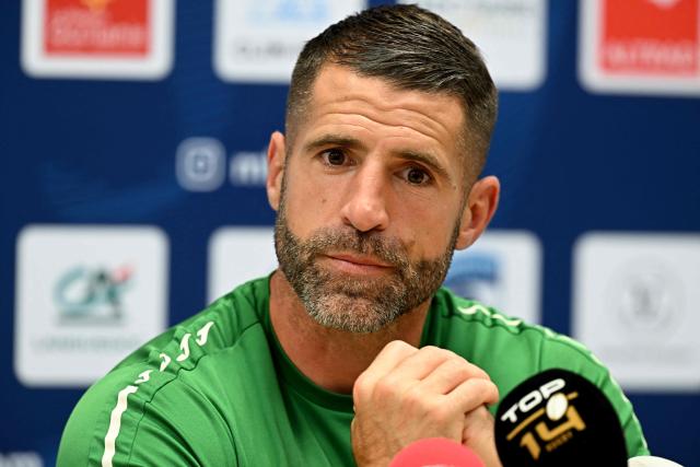 Montauban's French head coach Sébastien Tillous-Borde holds a press conference after the French Top 14 rugby union match between Montpellier Herault Rugby and US Montauban at the Septeo Stadium in Montpellier, southern France on May 9, 2026. (Photo by Gabriel BOUYS / AFP)