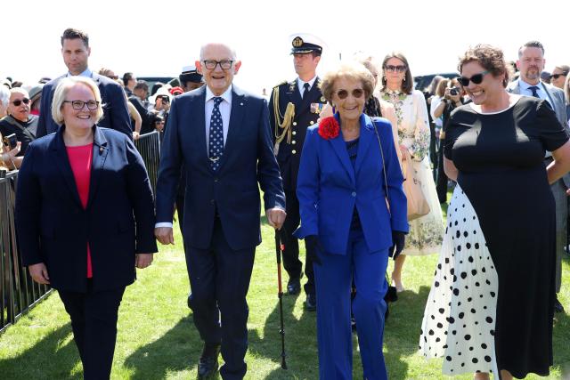 Princess Margriet (2R) of the Netherlands and her husband Pieter van Vollenhoven (2L) arrive at The Canadian Tulip Festival May 9, 2026 in Ottawa, Canada. Princess Margriet, who was born in Ottawa during World War II, is visiting Ottawa until May 11. (Photo by Dave Chan / AFP)