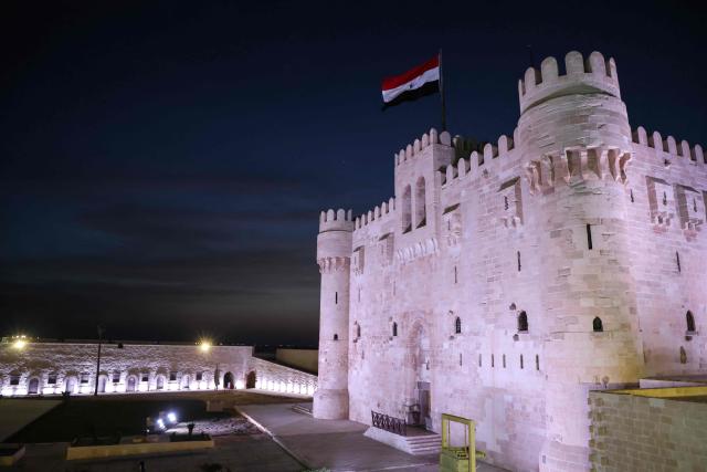 This photograph shows the Citadel of Qaitbay in Alexandria during a visit to the historic site by the French president and his Egyptian counterpart on May 9, 2026. President Emmanuel Macron on May 9 embarked on a visit to Africa aimed at renewing France's engagement with the continent after years of strained ties with former French speaking colonies, also travelling to Egypt, Ethiopia and Kenya. (Photo by Ludovic MARIN / AFP)