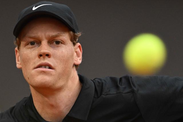 Italy's Jannik Sinner prepares a return to Austria's Sebastian Ofner during the ATP Rome Open tennis tournament at Foro Italico in Rome on May 9, 2026. (Photo by Tiziana FABI / AFP)