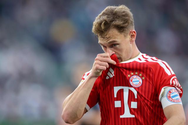 Bayern Munich's German midfielder #06 Joshua Kimmich is pictured during the German first division Bundesliga football match between VfL Wolfsburg and FC Bayern Munich in Wolfsburg, on May 9, 2026. (Photo by Ronny HARTMANN / AFP) / DFL REGULATIONS PROHIBIT ANY USE OF PHOTOGRAPHS AS IMAGE SEQUENCES AND/OR QUASI-VIDEO