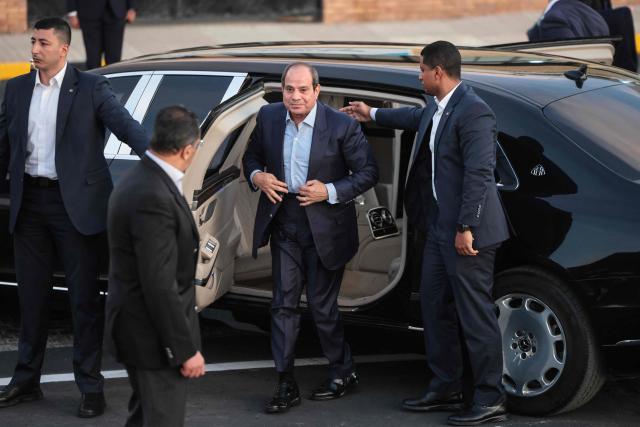 Egyptian President Abdel Fattah al-Sisi arrives for a visit with his French counterpart to the Citadel of Qaitbay in Alexandria on May 9, 2026. President Emmanuel Macron on May 9 embarked on a visit to Africa aimed at renewing France's engagement with the continent after years of strained ties with former French speaking colonies, also travelling to Egypt, Ethiopia and Kenya. (Photo by Ludovic MARIN / AFP)
