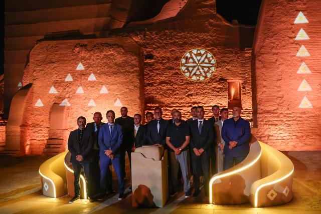 Coaches of Asian national football teams pose during the final draw ceremony for the 2027 AFC Asian Cup in the Turaif historic district in Diriyah, on the outskirts of Riyadh, on May 9, 2026. The 19th edition of the Asian Cup is scheduled to take place from January 7 to February 5 next year in Saudi Arabia. (Photo by Fayez Nureldine / AFP)