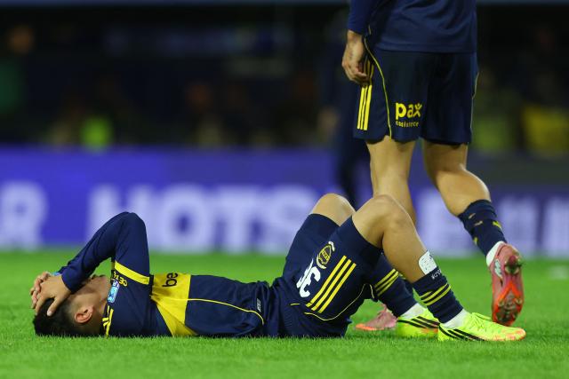 Boca Juniors' midfielder #36 Tomas Aranda reacts after losing the Argentine Professional Football League 2026 Apertura Tournament round of 16 match between Boca Juniors and Huracan at La Bombonera Stadium in Buenos Aires on May 9, 2026. (Photo by Alejandro PAGNI / AFP)