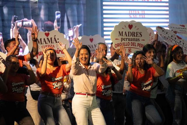 Peru’s presidential candidate for the Fuerza Popular party, Keiko Fujimori, smiles during a campaign rally as part of Mother's Day celebrations in Lima on May 9, 2026. (Photo by Ernesto BENAVIDES / AFP)