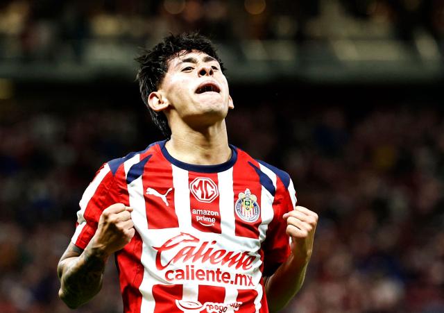 Guadalajara's midfielder #226 Santiago Sandoval celebrates after scoring during the Liga MX Clausura quarter-finals second leg football match between Guadalajara and Tigres at Akron Stadium in Guadalajara, Jalisco state, Mexico on May 9, 2026. (Photo by ULISES RUIZ / AFP)