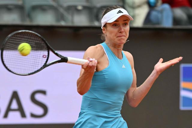 Ukraine's Elina Svitolina hits a return to USA's Hailey Baptiste during the WTA Rome Open tennis tournament at Foro Italico in Rome on May 10, 2026. (Photo by Alberto PIZZOLI / AFP)