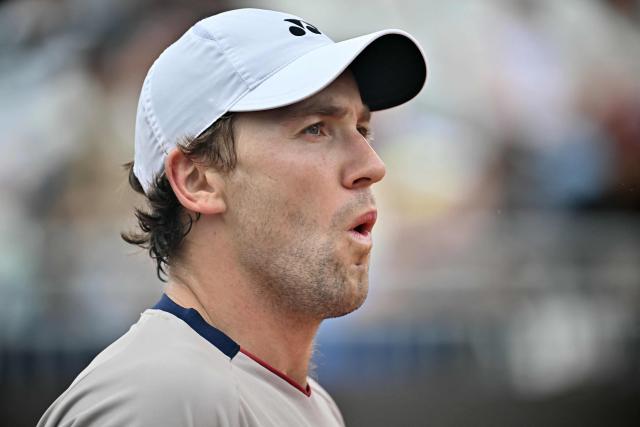 Norway's Casper Ruud reacts during his match against Czech Republic's Jiri Lehecka during the ATP Rome Open tennis tournament at Foro Italico in Rome on May 10, 2026. (Photo by Filippo MONTEFORTE / AFP)